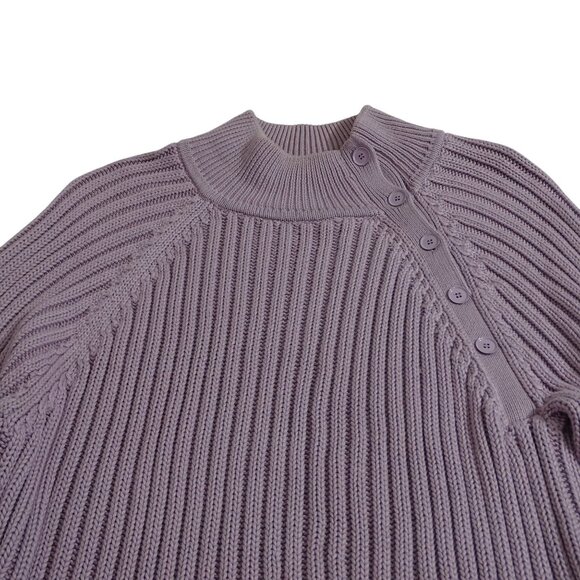 Talbots Ribbed Mock Neck Purple Knit Sweater Women Size L Button Accent Chunky - Picture 2 of 8